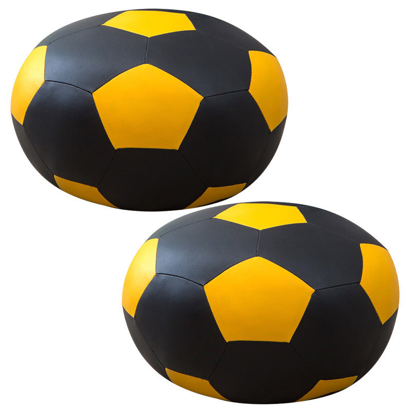 Upholstered Pouf Color Panel Tear Resistant Round Faux Leather Fabric Modern Pouf