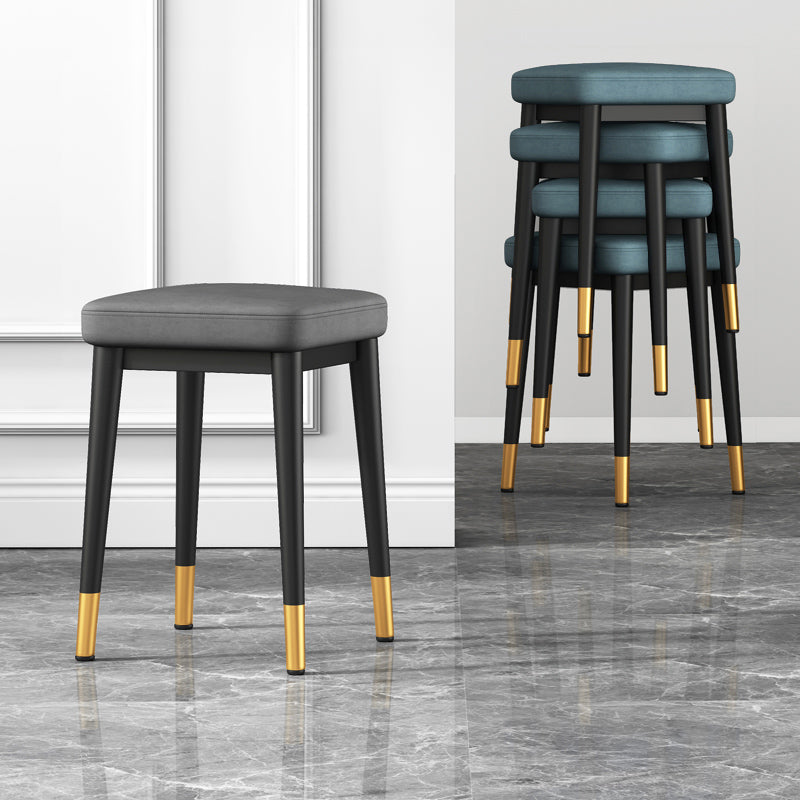 Square Ottoman Solid Color Upholstered Metal Frame Fabric Standard Ottoman