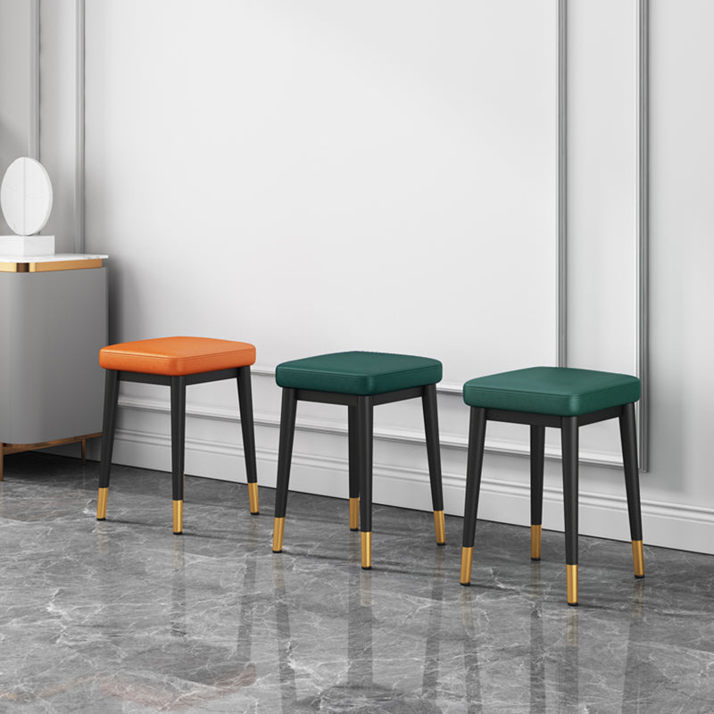 Square Ottoman Solid Color Upholstered Metal Frame Fabric Standard Ottoman