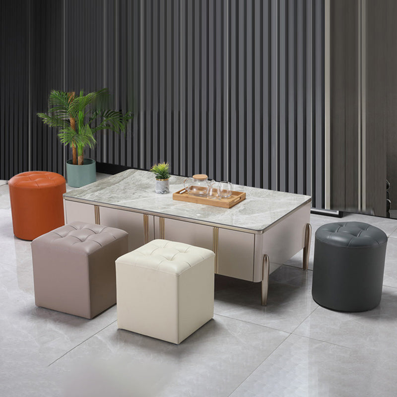 Modern Pouf Ottoman Genuine Leather Upholstered Tufted Stain Resistant Solid Color Ottoman