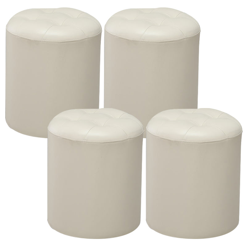 Modern Pouf Ottoman Genuine Leather Upholstered Tufted Stain Resistant Solid Color Ottoman