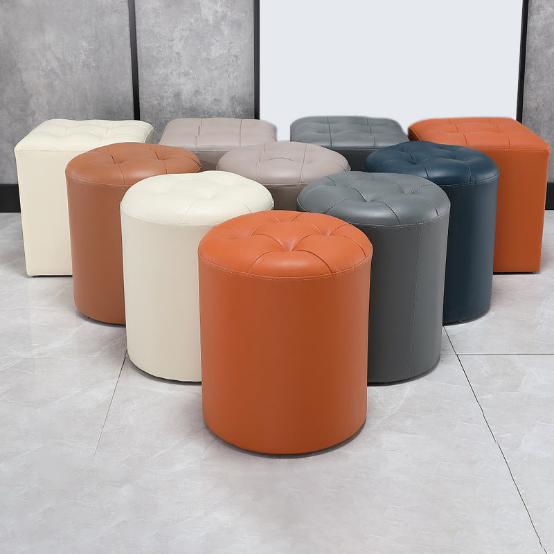 Modern Pouf Ottoman Genuine Leather Upholstered Tufted Stain Resistant Solid Color Ottoman