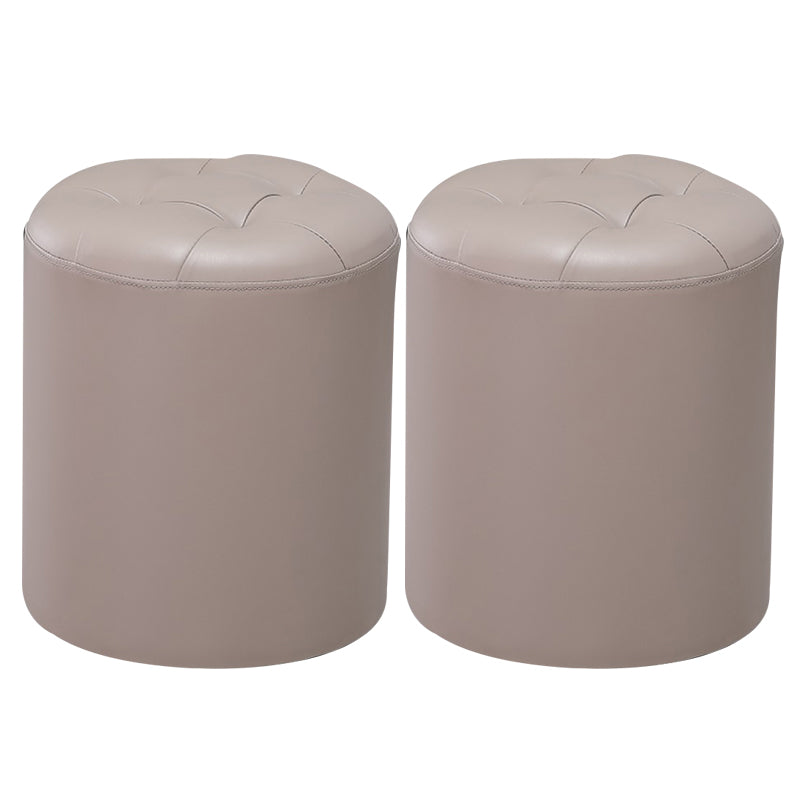 Modern Pouf Ottoman Genuine Leather Upholstered Tufted Stain Resistant Solid Color Ottoman