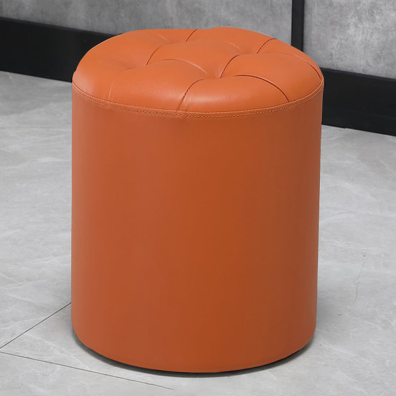 Modern Pouf Ottoman Genuine Leather Upholstered Tufted Stain Resistant Solid Color Ottoman
