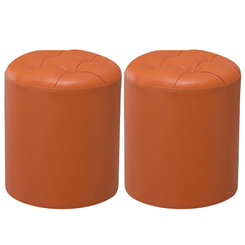 Modern Pouf Ottoman Genuine Leather Upholstered Tufted Stain Resistant Solid Color Ottoman