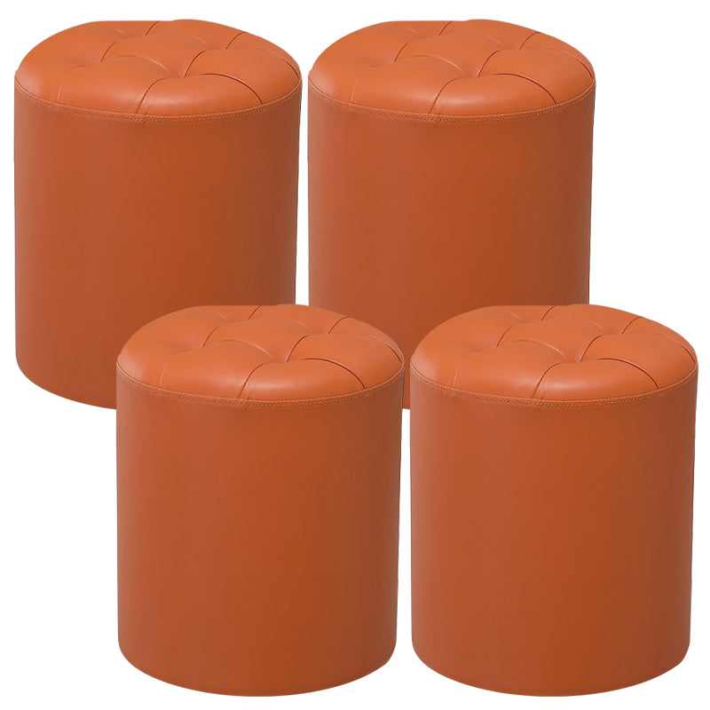 Modern Pouf Ottoman Genuine Leather Upholstered Tufted Stain Resistant Solid Color Ottoman