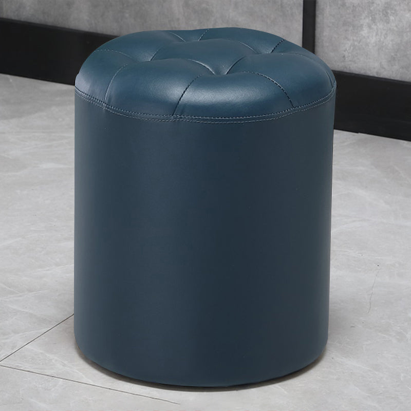 Modern Pouf Ottoman Genuine Leather Upholstered Tufted Stain Resistant Solid Color Ottoman