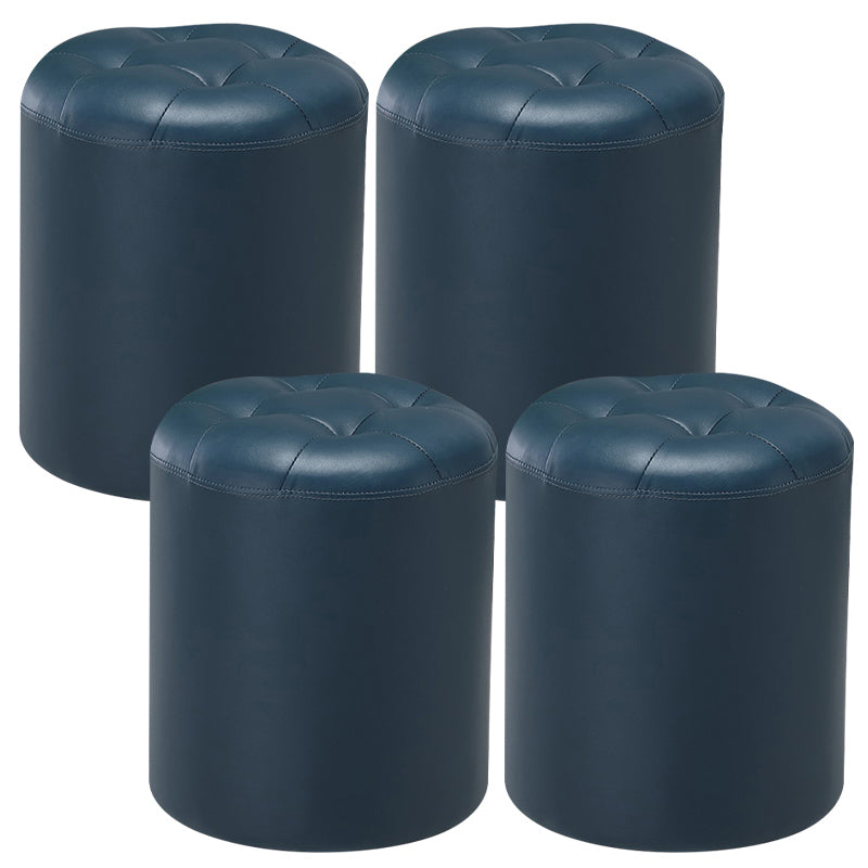 Modern Pouf Ottoman Genuine Leather Upholstered Tufted Stain Resistant Solid Color Ottoman