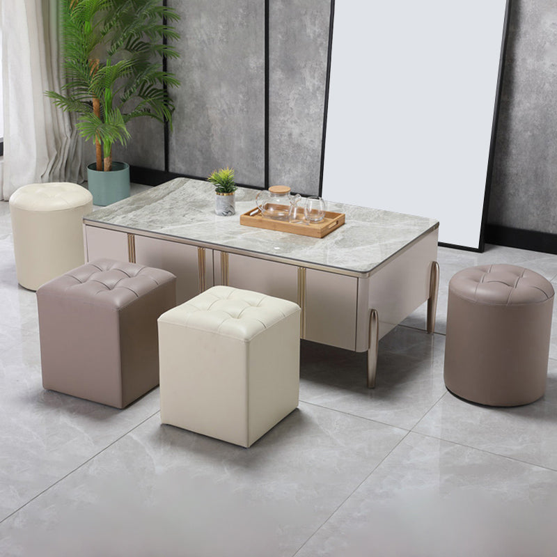 Modern Pouf Ottoman Genuine Leather Upholstered Tufted Stain Resistant Solid Color Ottoman