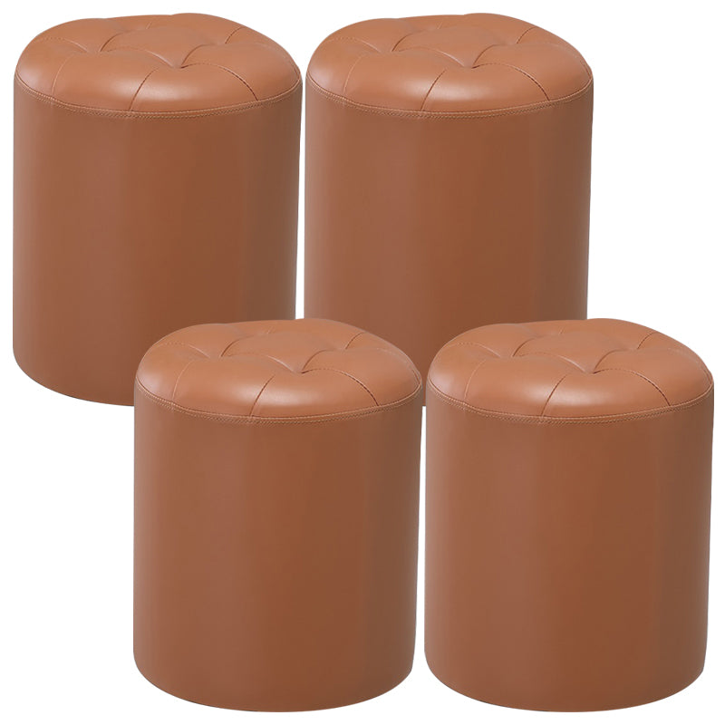 Modern Pouf Ottoman Genuine Leather Upholstered Tufted Stain Resistant Solid Color Ottoman