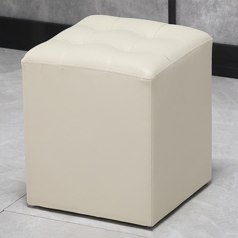 Modern Pouf Ottoman Genuine Leather Upholstered Tufted Stain Resistant Solid Color Ottoman