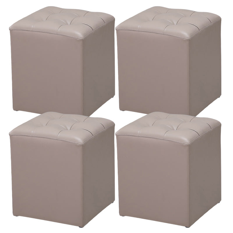 Modern Pouf Ottoman Genuine Leather Upholstered Tufted Stain Resistant Solid Color Ottoman