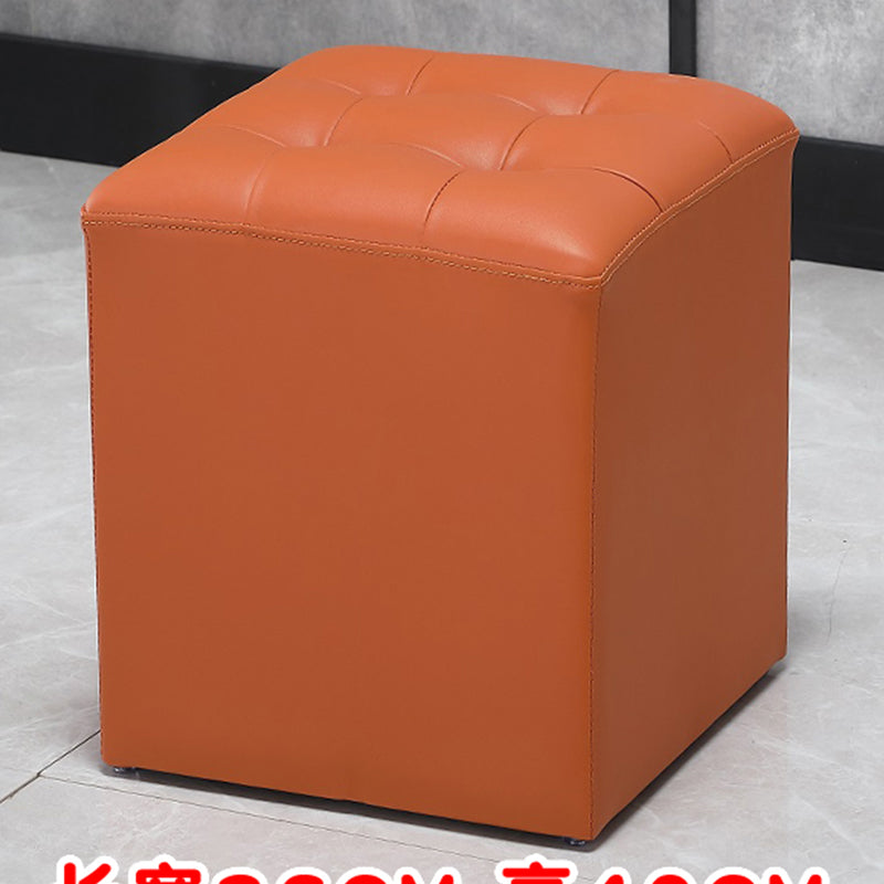 Modern Pouf Ottoman Genuine Leather Upholstered Tufted Stain Resistant Solid Color Ottoman