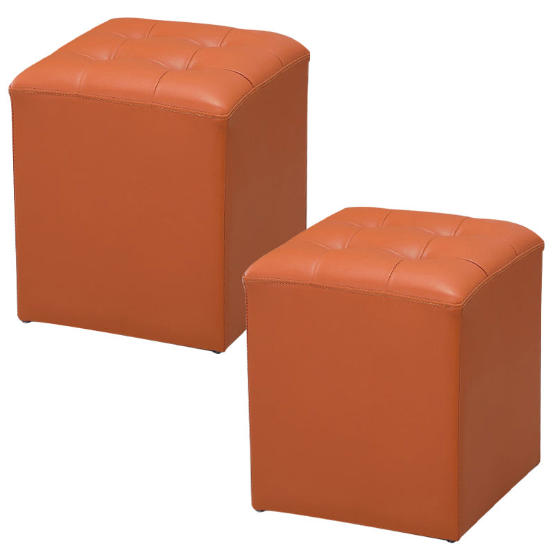 Modern Pouf Ottoman Genuine Leather Upholstered Tufted Stain Resistant Solid Color Ottoman