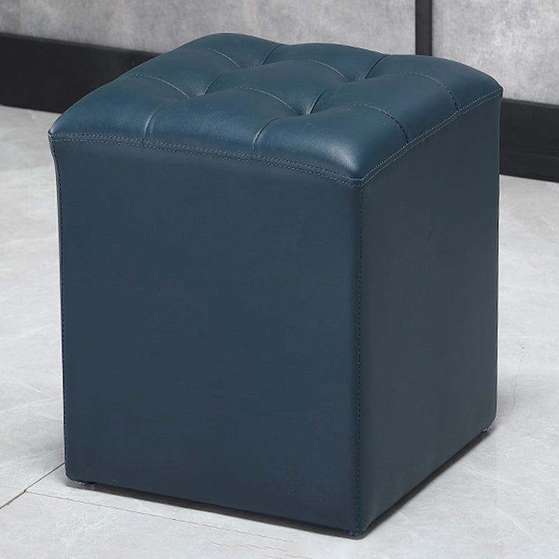 Modern Pouf Ottoman Genuine Leather Upholstered Tufted Stain Resistant Solid Color Ottoman