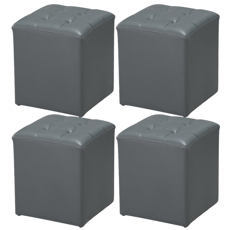 Modern Pouf Ottoman Genuine Leather Upholstered Tufted Stain Resistant Solid Color Ottoman