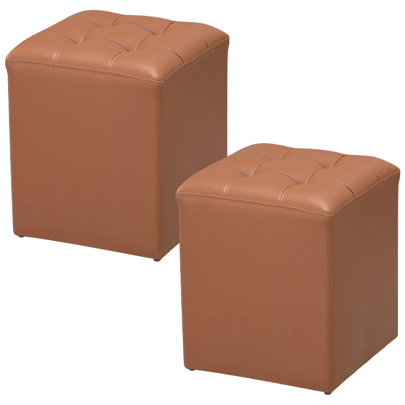 Modern Pouf Ottoman Genuine Leather Upholstered Tufted Stain Resistant Solid Color Ottoman