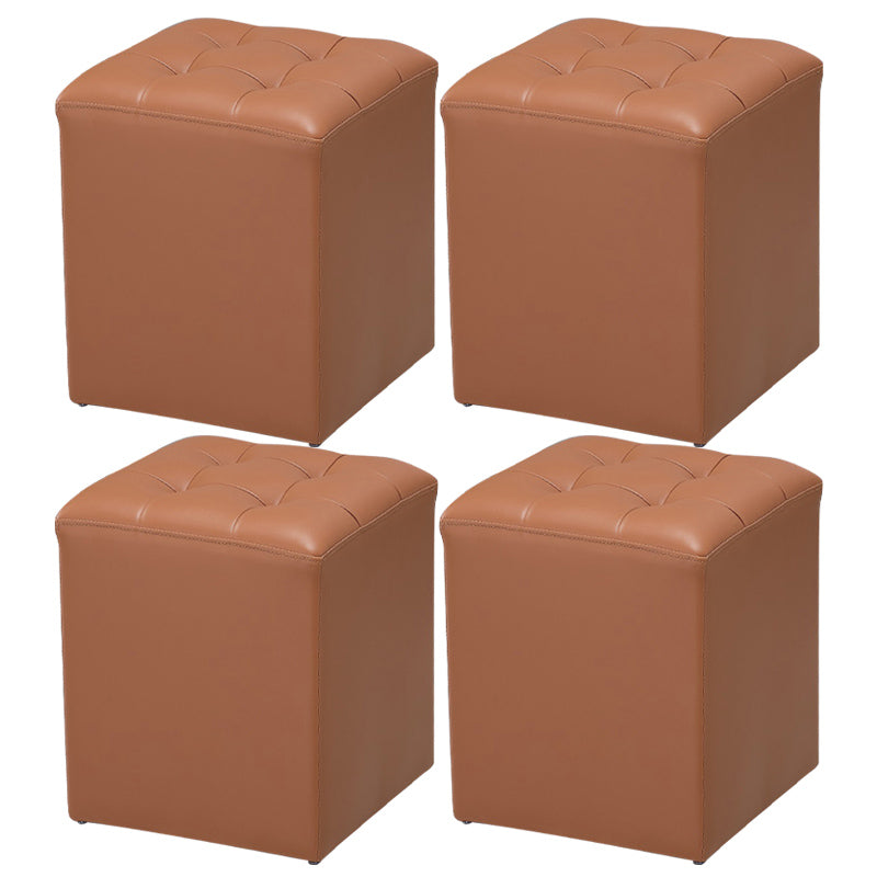 Modern Pouf Ottoman Genuine Leather Upholstered Tufted Stain Resistant Solid Color Ottoman