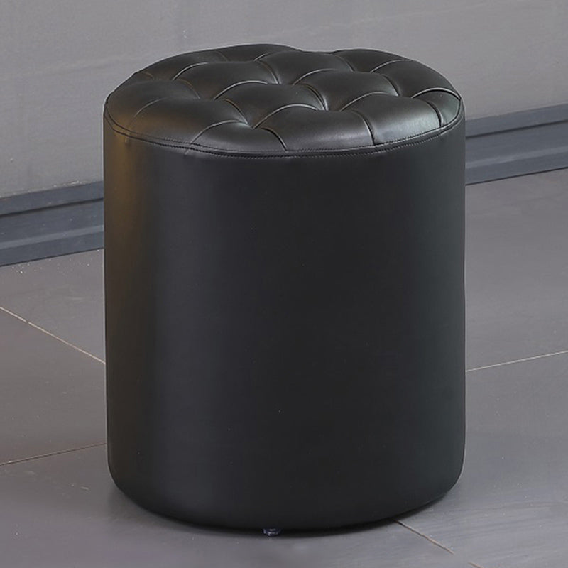Contemporary Pouf Ottoman Genuine Leather Upholstered Tufted Solid Color Ottoman