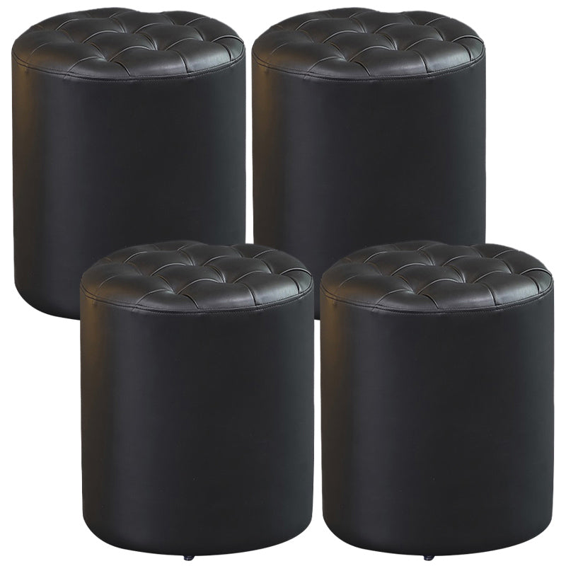 Contemporary Pouf Ottoman Genuine Leather Upholstered Tufted Solid Color Ottoman