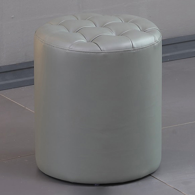 Contemporary Pouf Ottoman Genuine Leather Upholstered Tufted Solid Color Ottoman