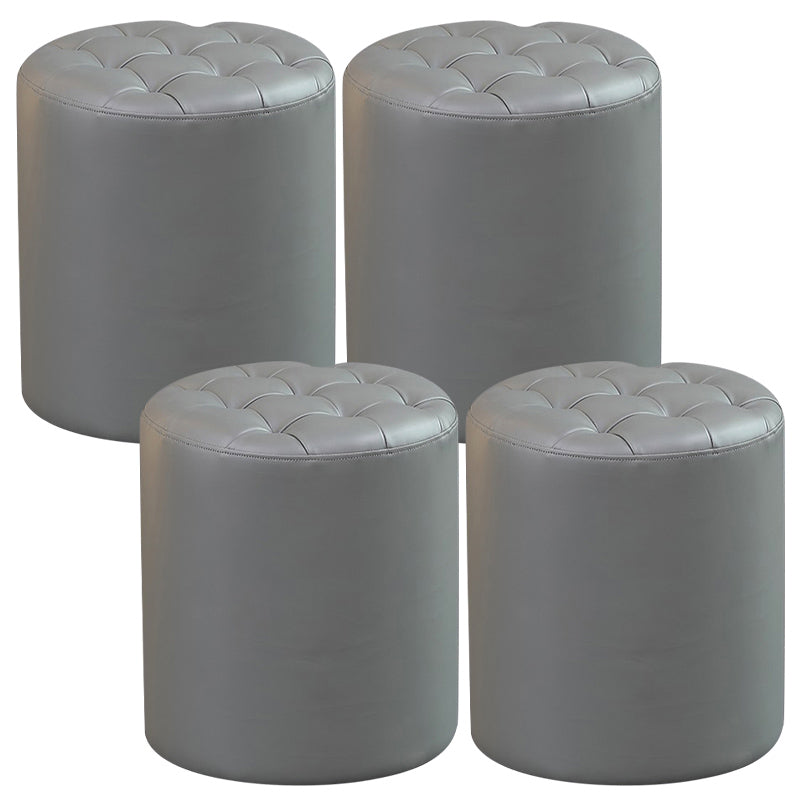 Contemporary Pouf Ottoman Genuine Leather Upholstered Tufted Solid Color Ottoman