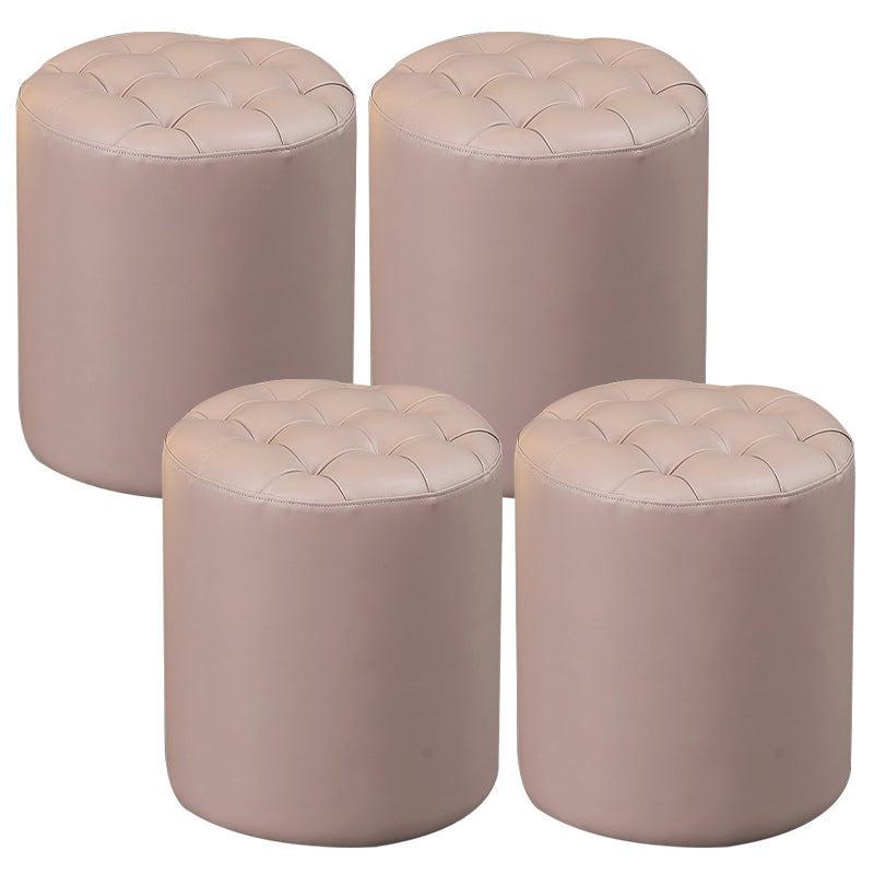 Contemporary Pouf Ottoman Genuine Leather Upholstered Tufted Solid Color Ottoman