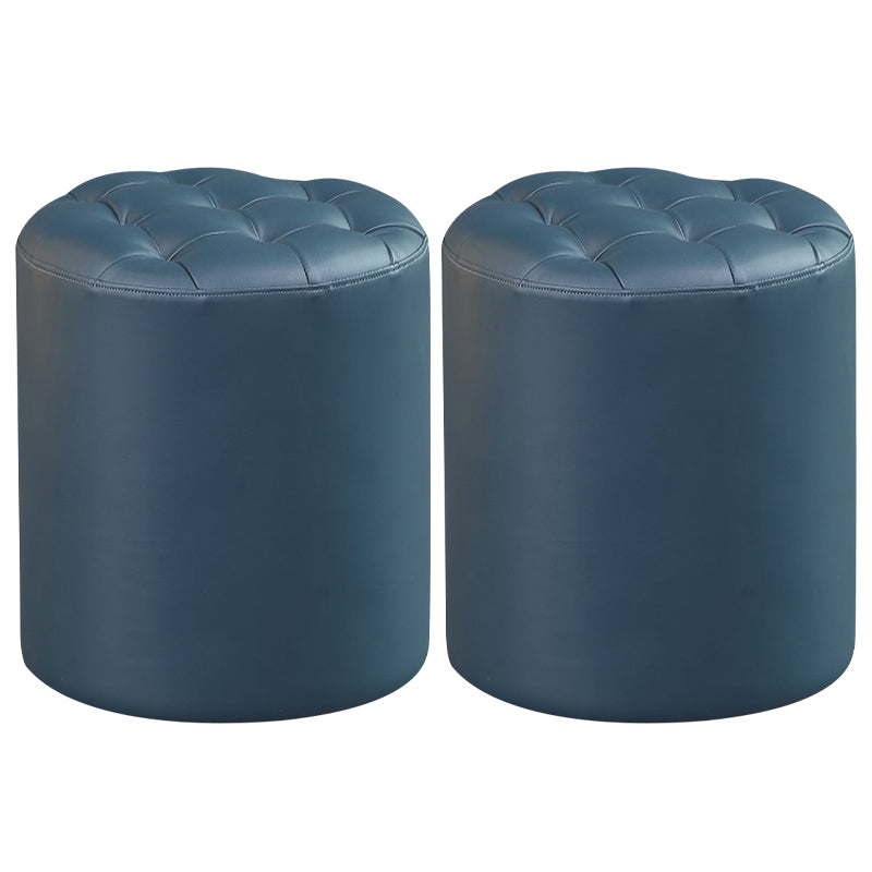 Contemporary Pouf Ottoman Genuine Leather Upholstered Tufted Solid Color Ottoman