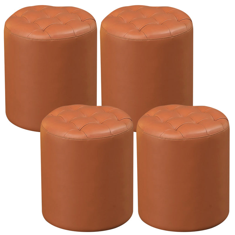 Contemporary Pouf Ottoman Genuine Leather Upholstered Tufted Solid Color Ottoman