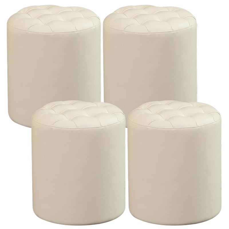 Contemporary Pouf Ottoman Genuine Leather Upholstered Tufted Solid Color Ottoman