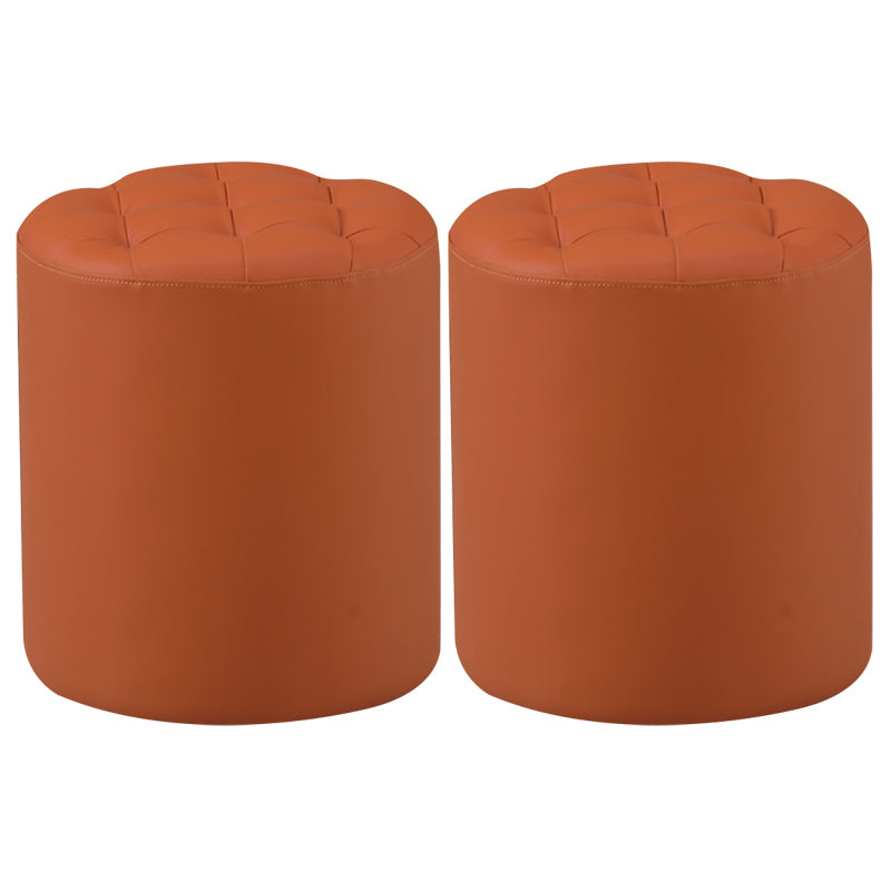 Contemporary Pouf Ottoman Genuine Leather Upholstered Tufted Solid Color Ottoman