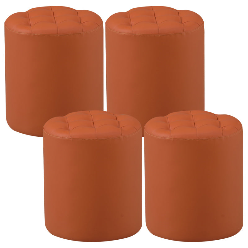 Contemporary Pouf Ottoman Genuine Leather Upholstered Tufted Solid Color Ottoman