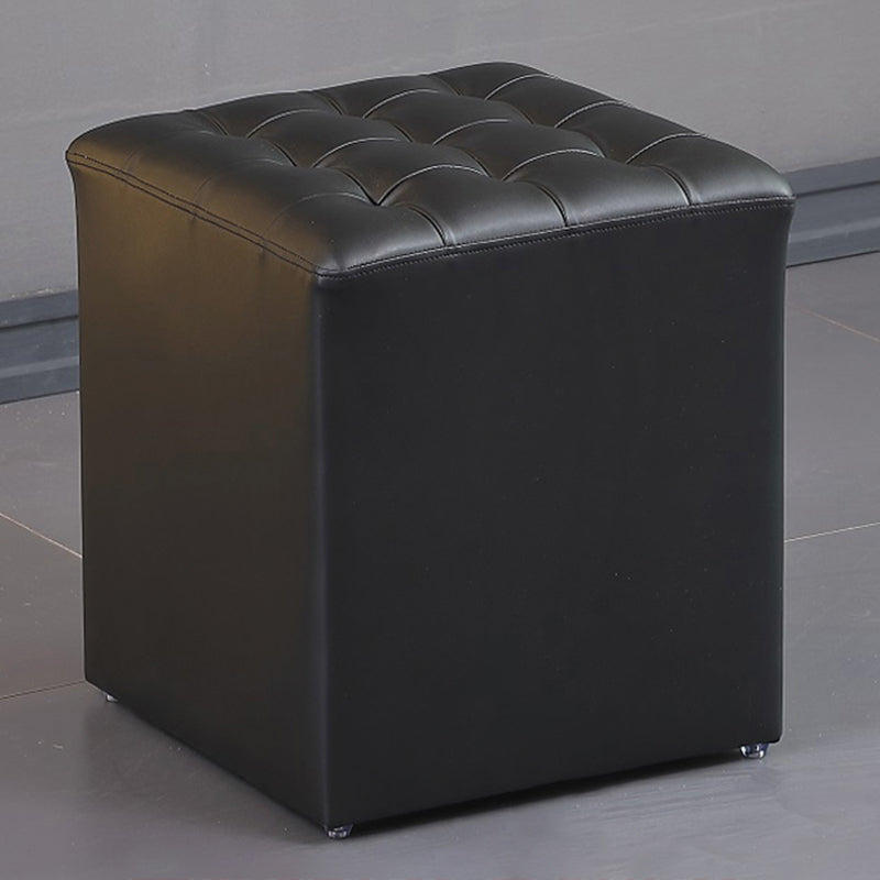 Contemporary Pouf Ottoman Genuine Leather Upholstered Tufted Solid Color Ottoman