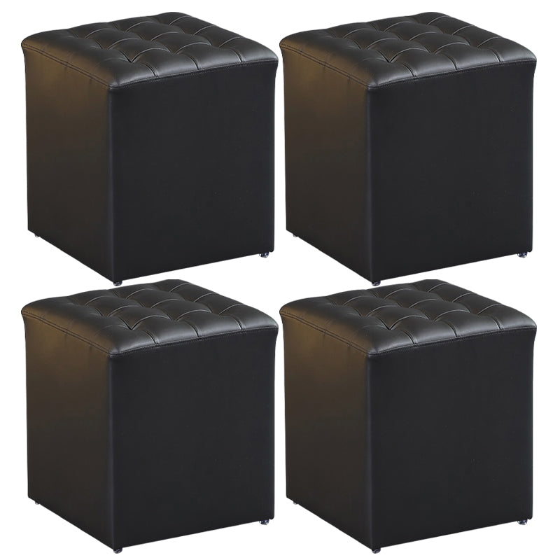 Contemporary Pouf Ottoman Genuine Leather Upholstered Tufted Solid Color Ottoman