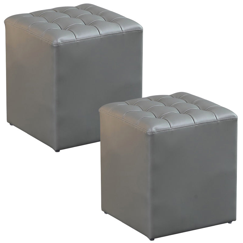 Contemporary Pouf Ottoman Genuine Leather Upholstered Tufted Solid Color Ottoman