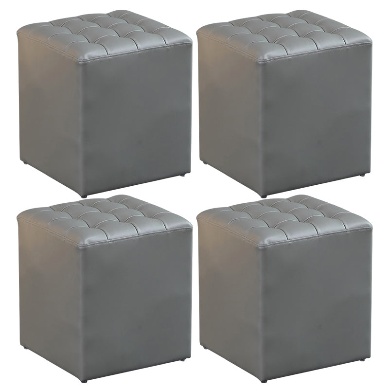 Contemporary Pouf Ottoman Genuine Leather Upholstered Tufted Solid Color Ottoman