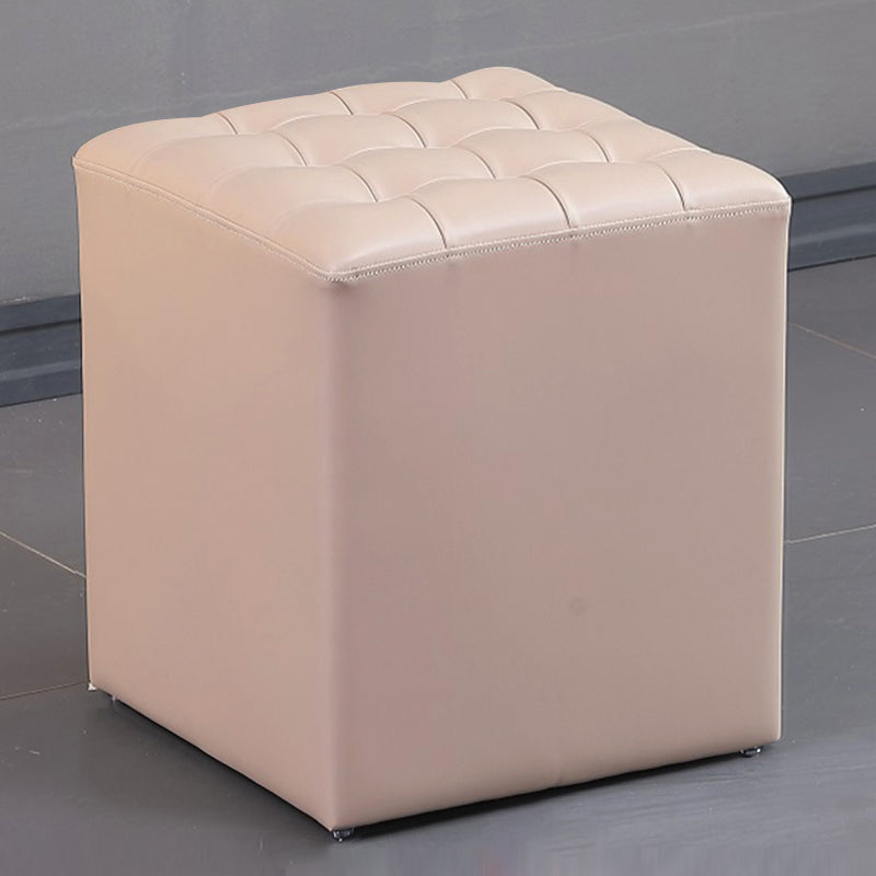 Contemporary Pouf Ottoman Genuine Leather Upholstered Tufted Solid Color Ottoman