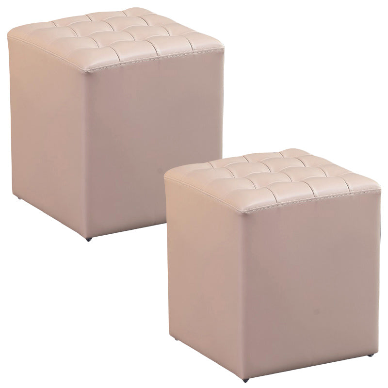 Contemporary Pouf Ottoman Genuine Leather Upholstered Tufted Solid Color Ottoman