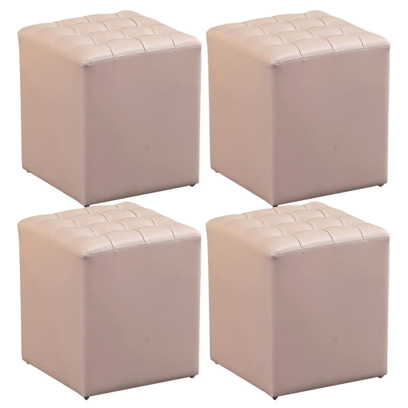 Contemporary Pouf Ottoman Genuine Leather Upholstered Tufted Solid Color Ottoman