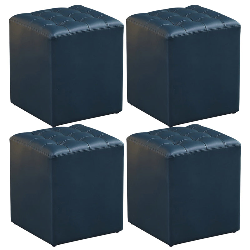 Contemporary Pouf Ottoman Genuine Leather Upholstered Tufted Solid Color Ottoman