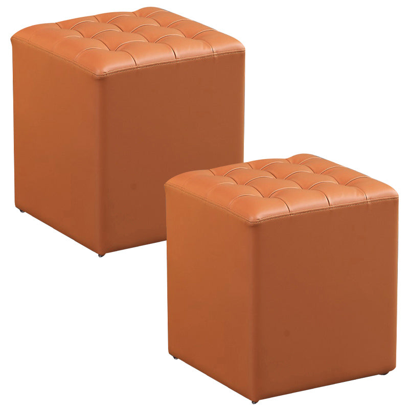 Contemporary Pouf Ottoman Genuine Leather Upholstered Tufted Solid Color Ottoman