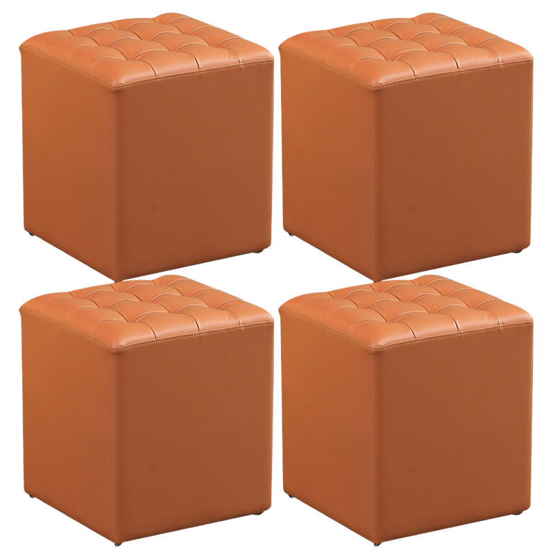 Contemporary Pouf Ottoman Genuine Leather Upholstered Tufted Solid Color Ottoman