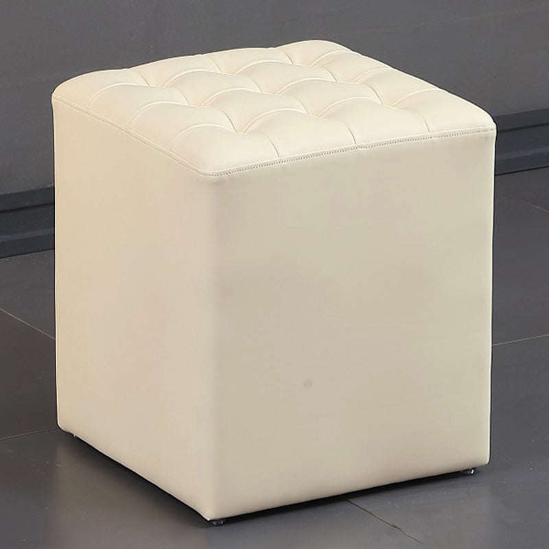 Contemporary Pouf Ottoman Genuine Leather Upholstered Tufted Solid Color Ottoman