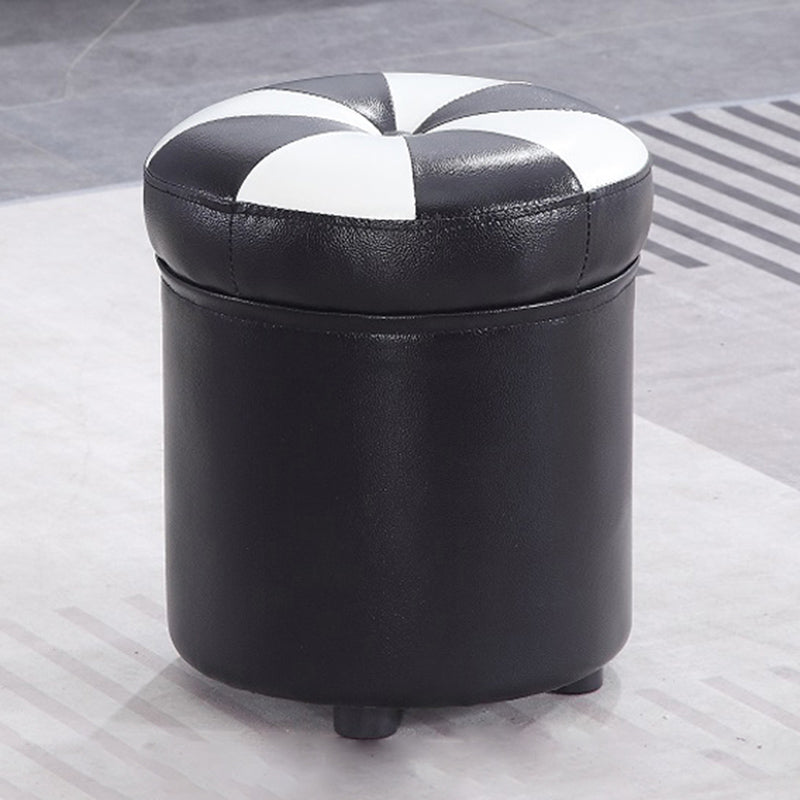 Modern Pouf Ottoman Faux Leather Tufted Geometric Printed Cylinder Shape Ottoman
