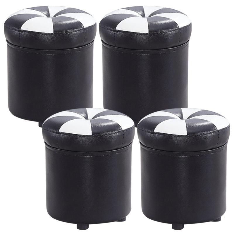 Modern Pouf Ottoman Faux Leather Tufted Geometric Printed Cylinder Shape Ottoman