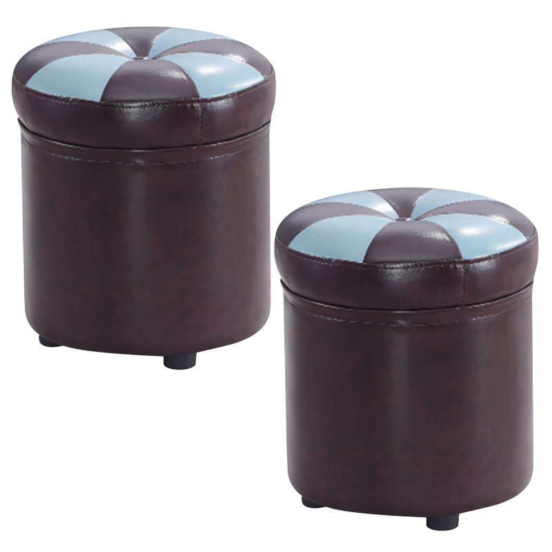 Modern Pouf Ottoman Faux Leather Tufted Geometric Printed Cylinder Shape Ottoman