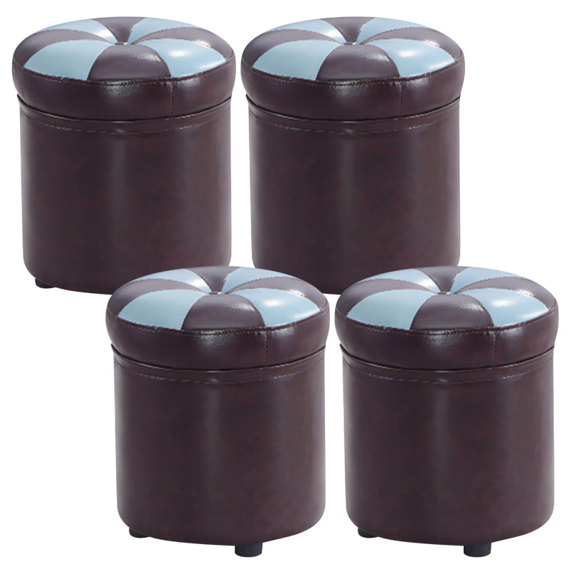 Modern Pouf Ottoman Faux Leather Tufted Geometric Printed Cylinder Shape Ottoman