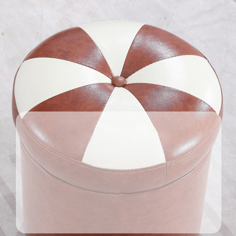 Modern Pouf Ottoman Faux Leather Tufted Geometric Printed Cylinder Shape Ottoman