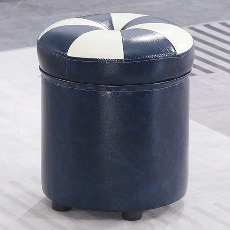 Modern Pouf Ottoman Faux Leather Tufted Geometric Printed Cylinder Shape Ottoman