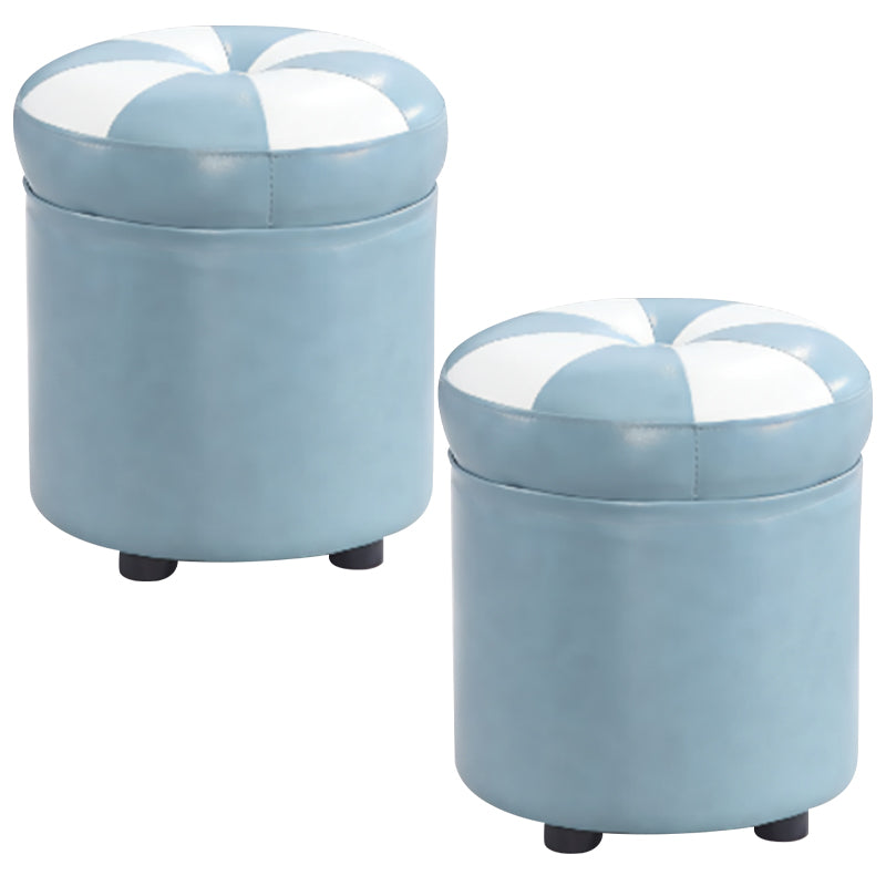 Modern Pouf Ottoman Faux Leather Tufted Geometric Printed Cylinder Shape Ottoman